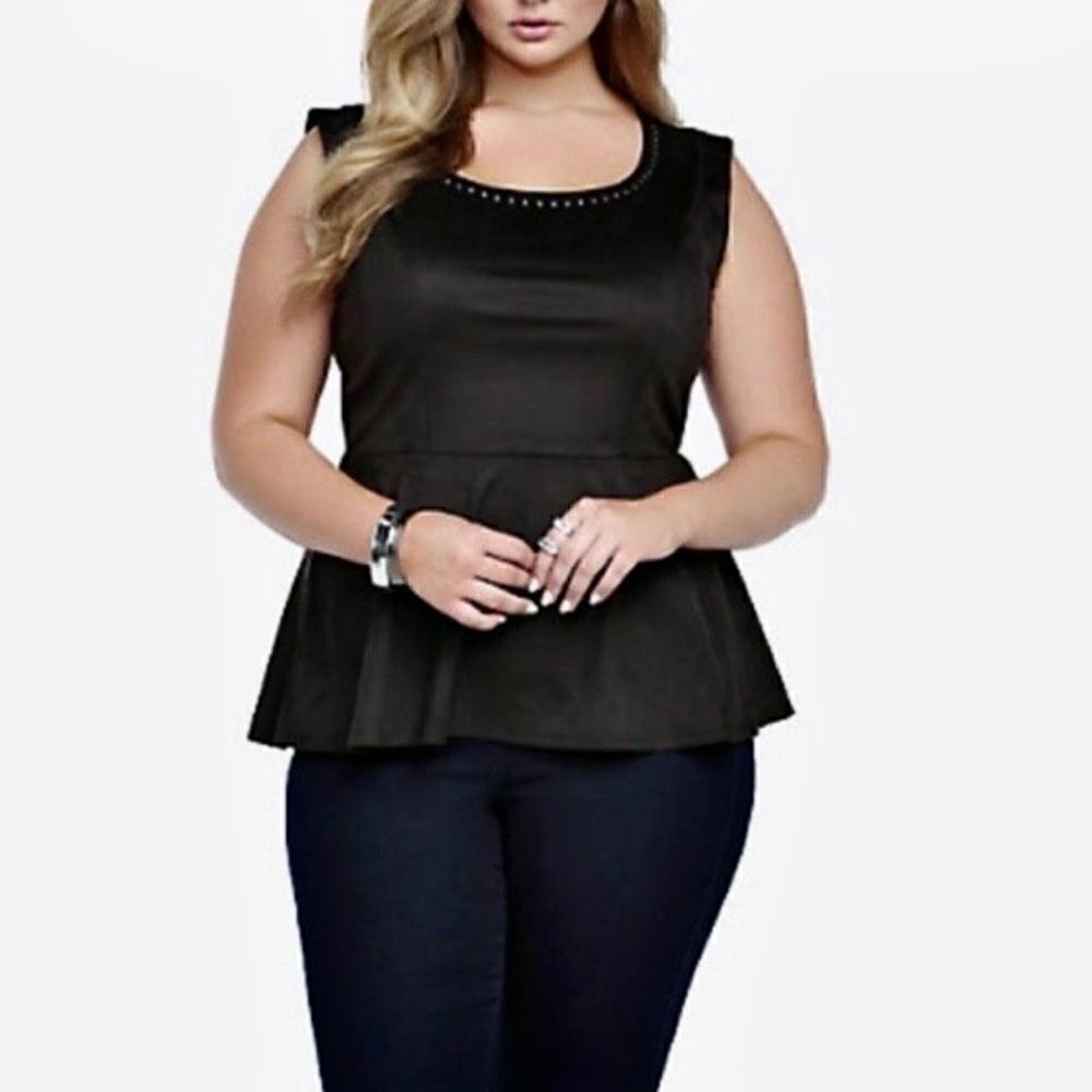 Torrid Black Faux Suede Studded Neckline Sleeveless Peplum Top Sz 4X